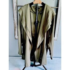 ROMEO + JULIET Couture Women's Olive Green Front Draped Hooded Jacket Small